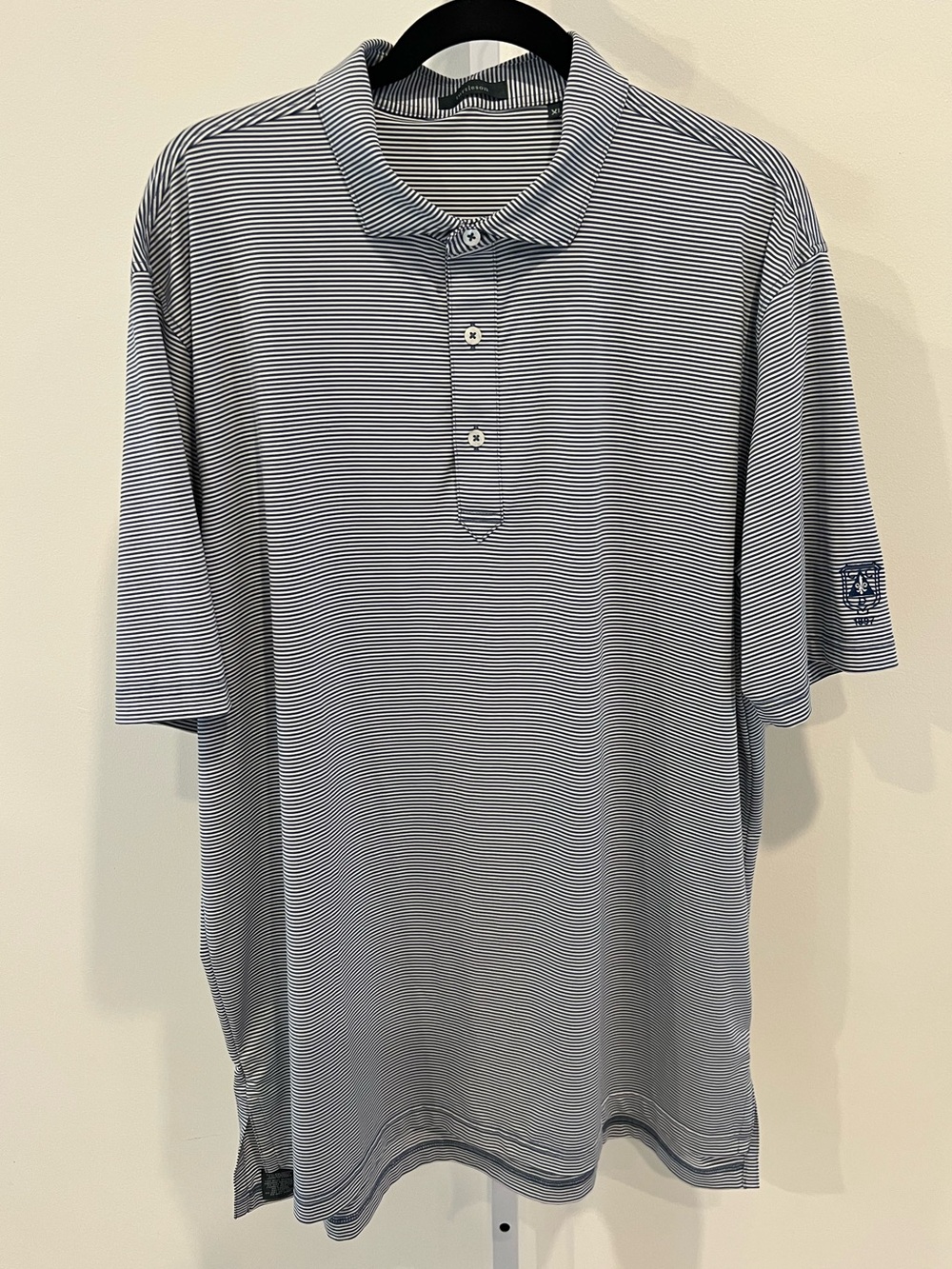 Turtleson Detroit Country Club Navy Blue and White Striped Golf Polo Shirt XL